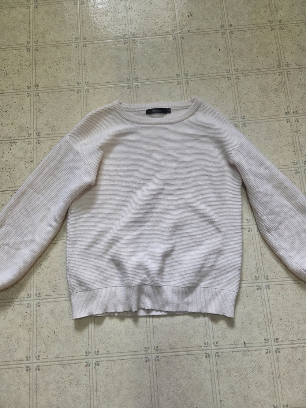 White Ribbed Crewneck Sweater - Zesica Brand